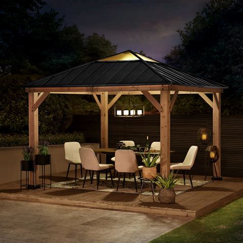Contact information for ondrej-hrabal.eu - Yardistry Meridian Gazebo with Cedar Wood & Aluminum Roof (10 ft. x 10 ft.) Expand your outdoor living space with the Meridian Gazebo by Yardistry. The Wood Gazebo with Aluminum Roof adds character to any area, creating the perfect setting for all your outdoor entertainment needs. The stunning design features an Aluminum Roof and heavy corner ... 